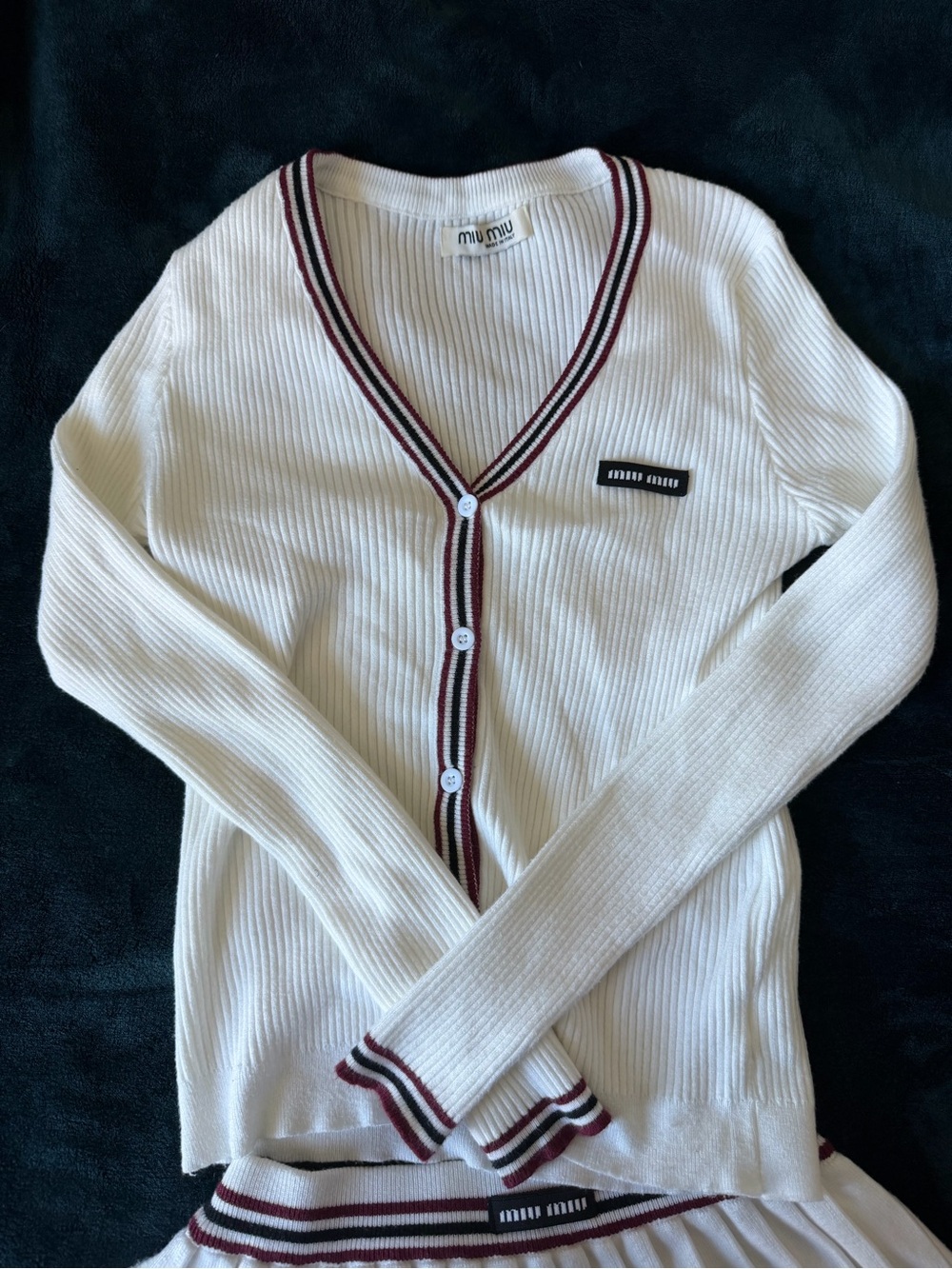 Rib Knit Tennis Set | Cardigan + Pleated Mini Skirt | M - Picture 2 of 4